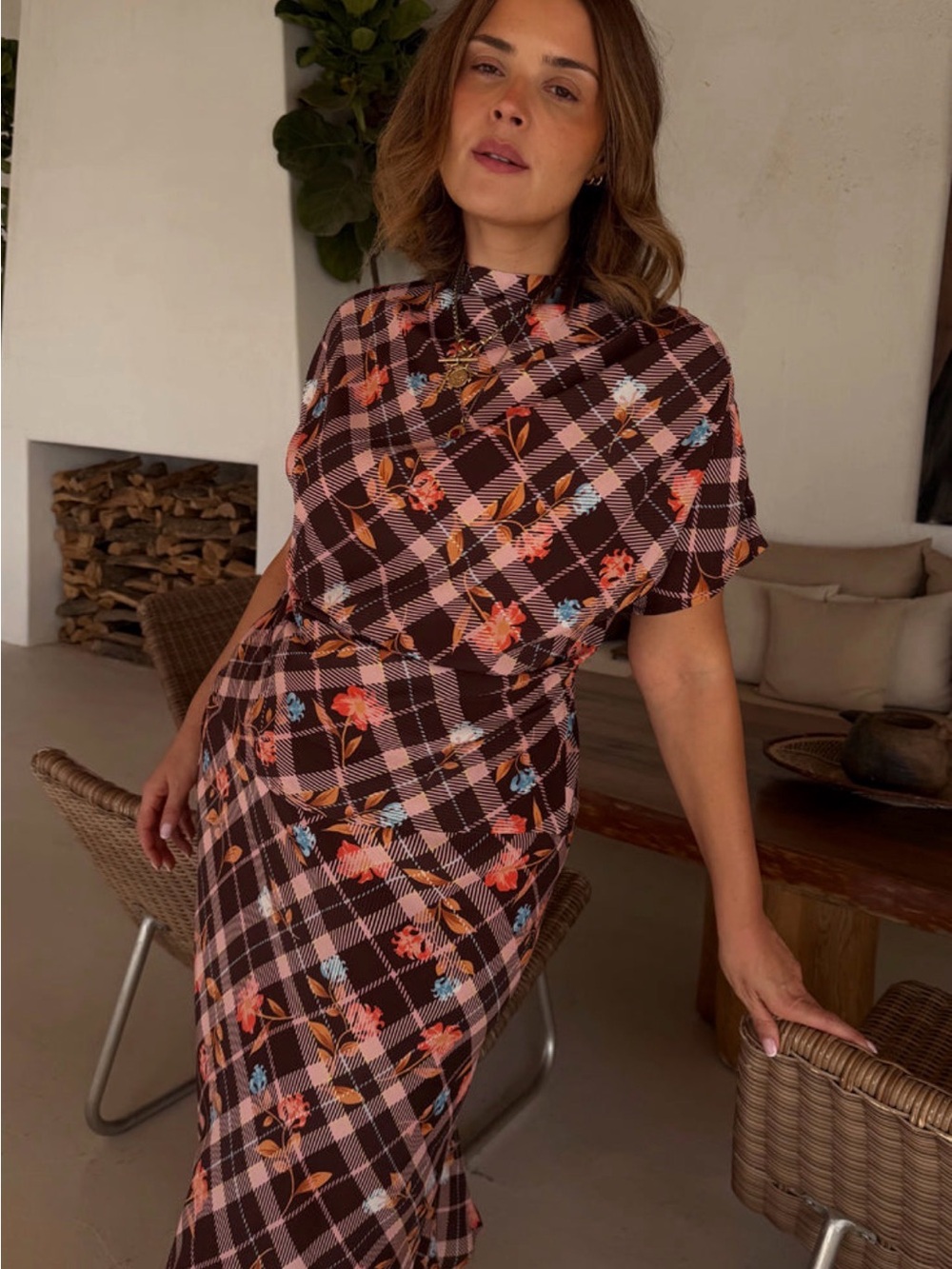 NWT Never Fully Dressed Check Floral Top
